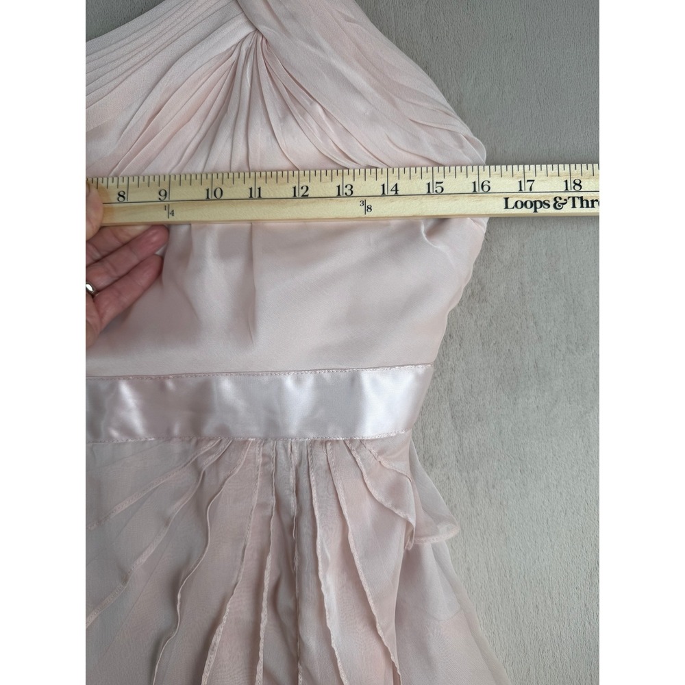 Adrianna Papell One Shoulder Chiffon Cocktail Dress Womens 10 Blush Pink Ruffle - Picture 3 of 10